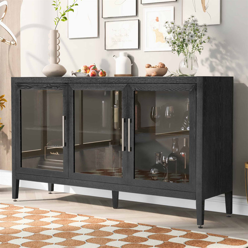 Armoire de style U en U à 3 portes en verre trempé, tablette réglable - noire, pour une unité de rangement parfaite avec un aménagement moderne
