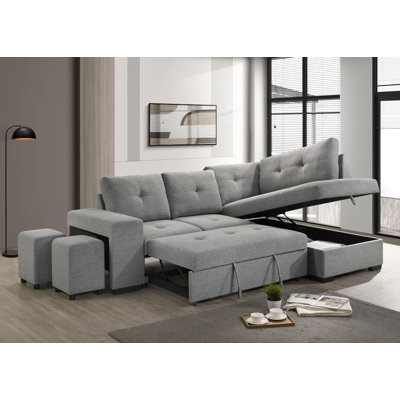 Modern Sleeper Sectional Sofa with Hidden Storage and Stool Seating