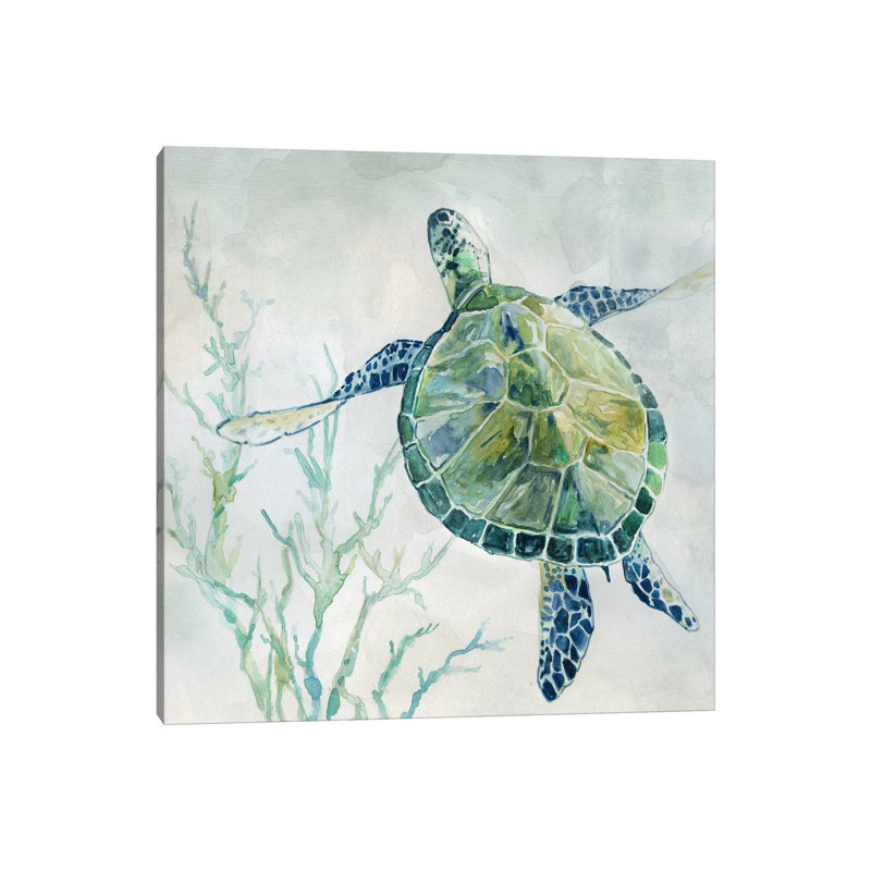«Seaglass Turtle II» par Carol Robinson - reproduction d'art sur toile tendue, Toile tendue, H 12 po x l 12 po x P 0,75 po