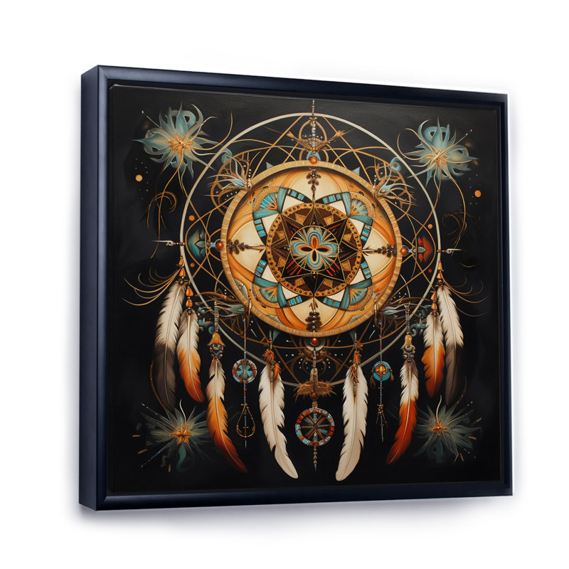 «Dream Catcher», voyage symbolique I - impression, Cadre flottant noir, H 30 po x l 30 po x P 1 po
