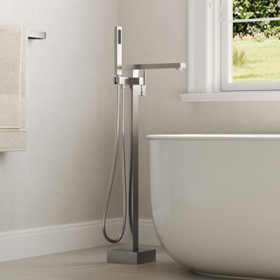 One Handle Floor Mount Freestanding Tub Filler Faucet with Handshower
