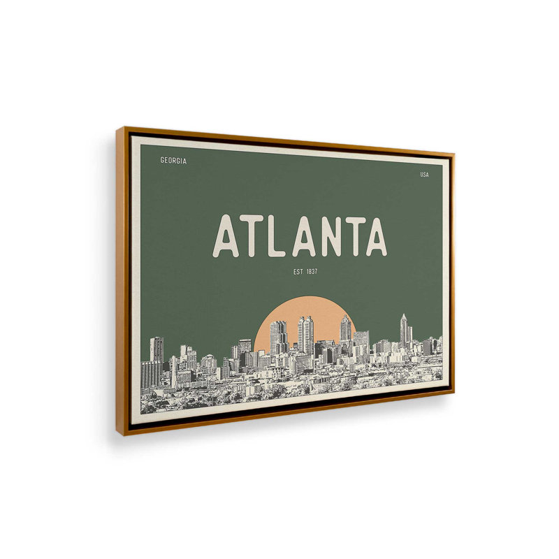 «Atlanta Skyline Peach» par Deny Designs, reproduction d'art, 36 x 48, Doré, Toile avec cadre