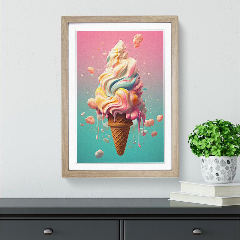 Ice Cream Digital Art - Framed Print, Oak, 34cm H x 25cm W x 2cm D