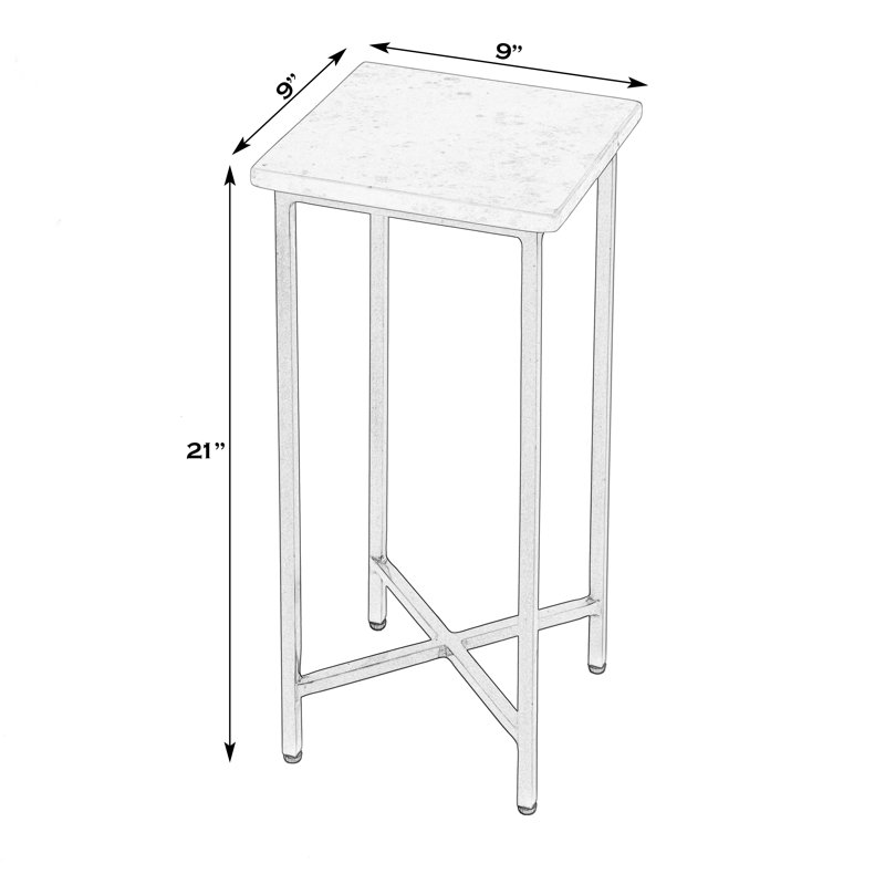 Paulina 9 in. W Square Marble and Iron End Table