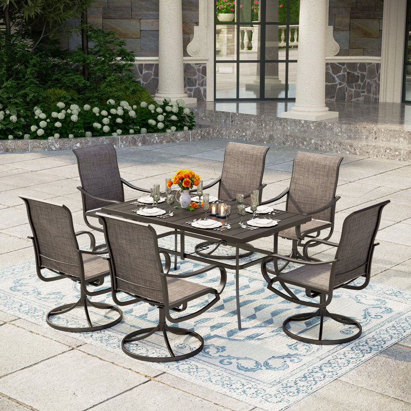 Leonard 6 - Person Steel Patio Dining Set Umbrella Hole Included Rectangular Table