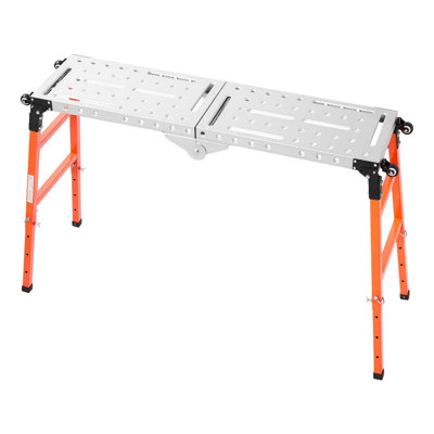 2-in-1 Foldable Welding Table, 55" x 14" Work Bench with 1100 lbs Capacity, Adjustable Height in 5 Levels, Durable Steel Platform with Wheels, Tool Slots, and Fixture Holes for Workshop Use