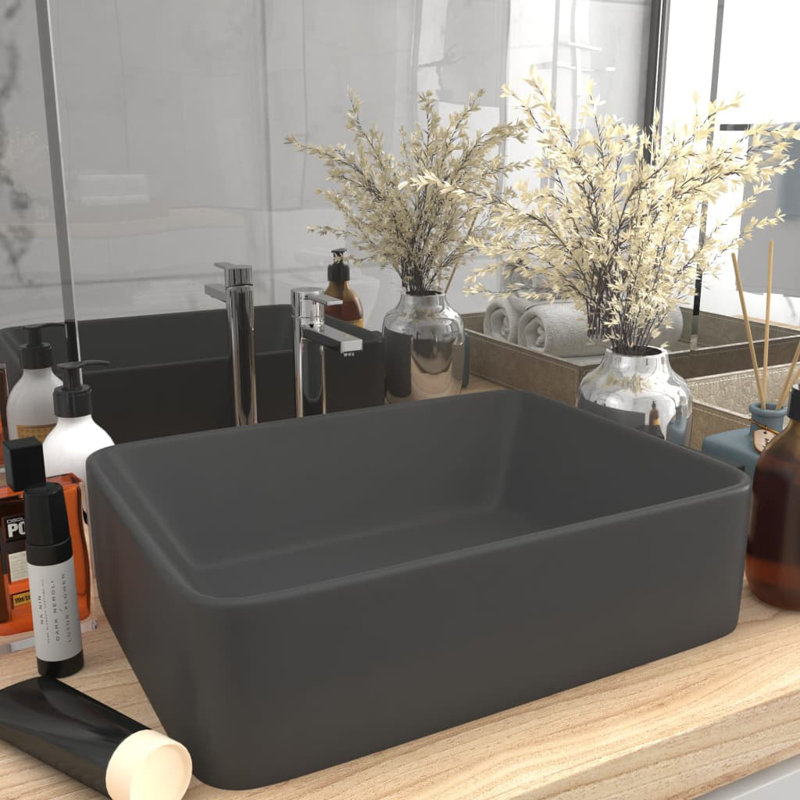 Belfry Bathroom Basque 161mm L x 300mm W Ceramic Rectangular Countertop Basin Sink, Dark Grey