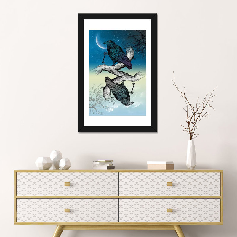 «Raven Night and Day», impression sur toile, H 24 po x l 16 po x P 1 po, Papier d'art encadré noir, Blanc