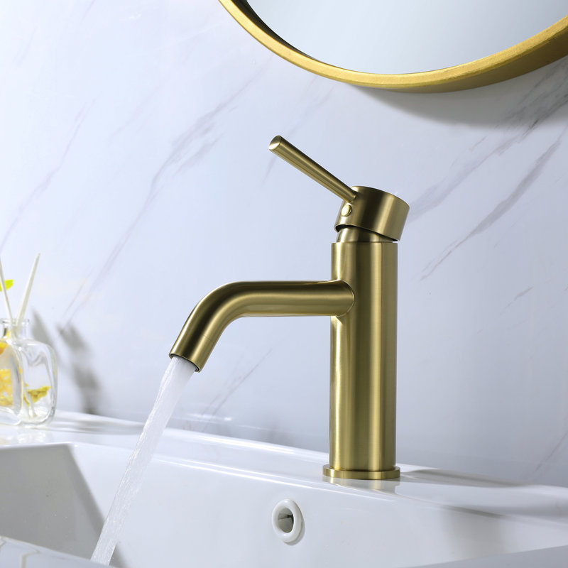 Robinet de lavabo de salle de bain à fixation sur comptoir 5,04 po, robinet simple en laiton massif Hanlde, Or brossé