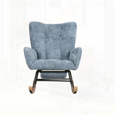 Chaise berçante d'appoint moderne avec pieds en bois massif, fauteuil de chambre de bébé rembourré, poche latérale et repose-pieds pour un confort ultime