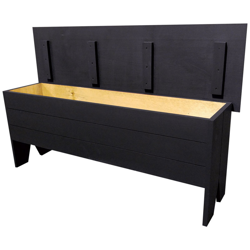 Banc de rangement en bois massif Kalki, Noir, H 18,5 po x l 48 po x P 14,5 po