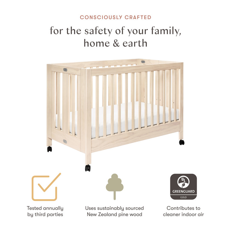 Maki 2-in-1 Convertible Portable Crib, Washed Natural