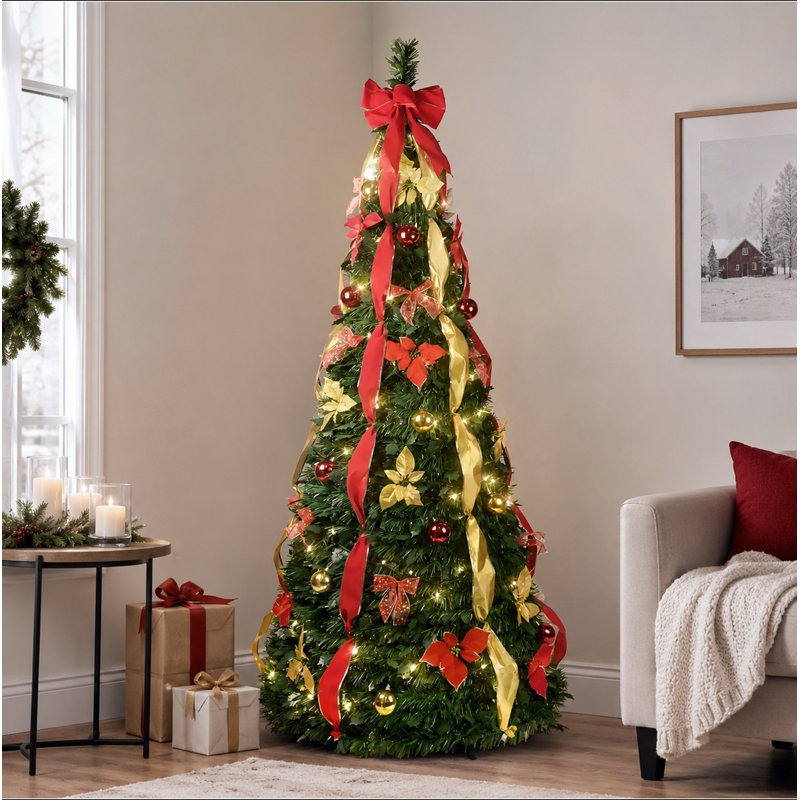 Arbre de Noël artificiel escamotable 7,5 pi avec 200 lumières chaudes