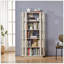 Bibliothèque ovale en bois ouverte, bibliothèque autoportante à cadre en panneau de fibres à densité moyenne, support de rangement à 5 niveaux facile à assembler pour le salon, décoration de bureau à domicile-134643836