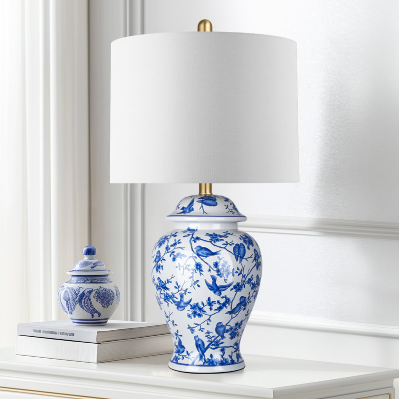 23.6'' Chinoiserie Ceramic Table Lamp Blue And White Porcelain Lamp For Nightstand