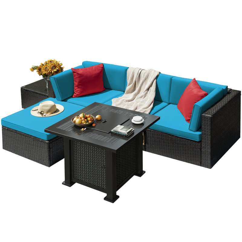 Brufsky 4-Person Wicker Patio Seating Group, Blue