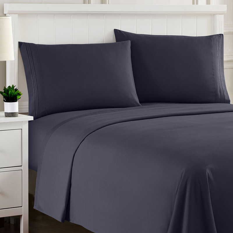 Luxurious Classic Soft Solid 1800 Series Microfiber Sheet Set, Various Colors and Sizes, Navy, Split King