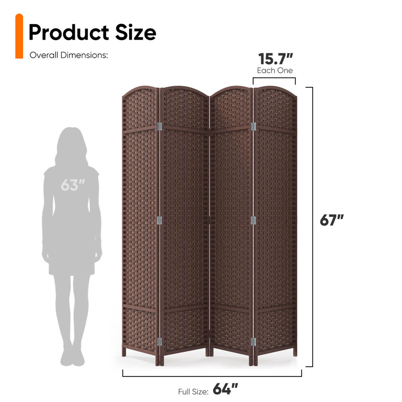 Paravent à 4 panneaux toutes saisons avec cloison d'intimité, cloison pliante durable avec cadre en pin robuste et brun moka en polypropylène résistant aux rayons UV et imperméable pour l'intérieur et l'extérieur