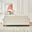 Canapé en chenille 3 places beige 86 po avec accoudoirs roulés, pieds en bois et garniture cloutée, rembourré de mousse, structure en pin, moderne incurvé, 86 po, beige, canapé, pieds, revêtement, mousse haute densité, structure solide