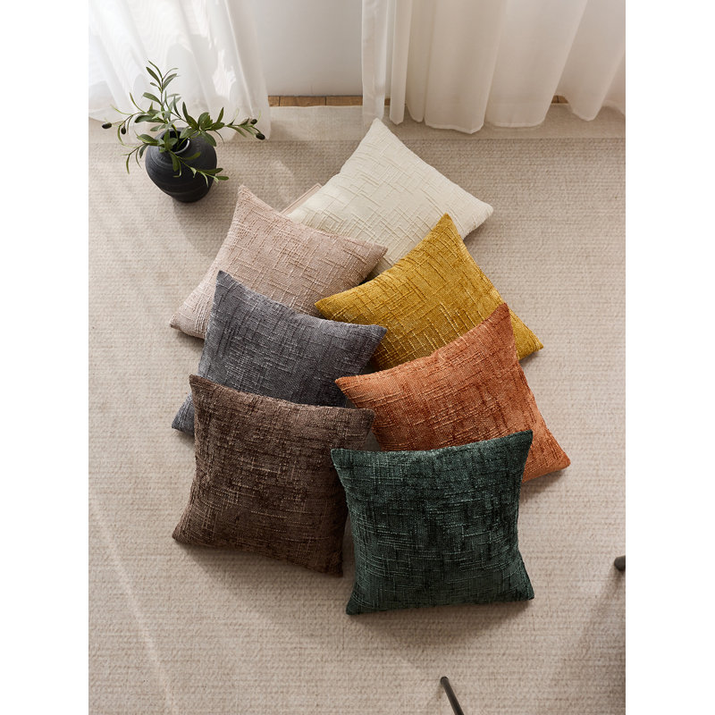 Housses de coussin en chenille texturée, Brun, Carré 18 po