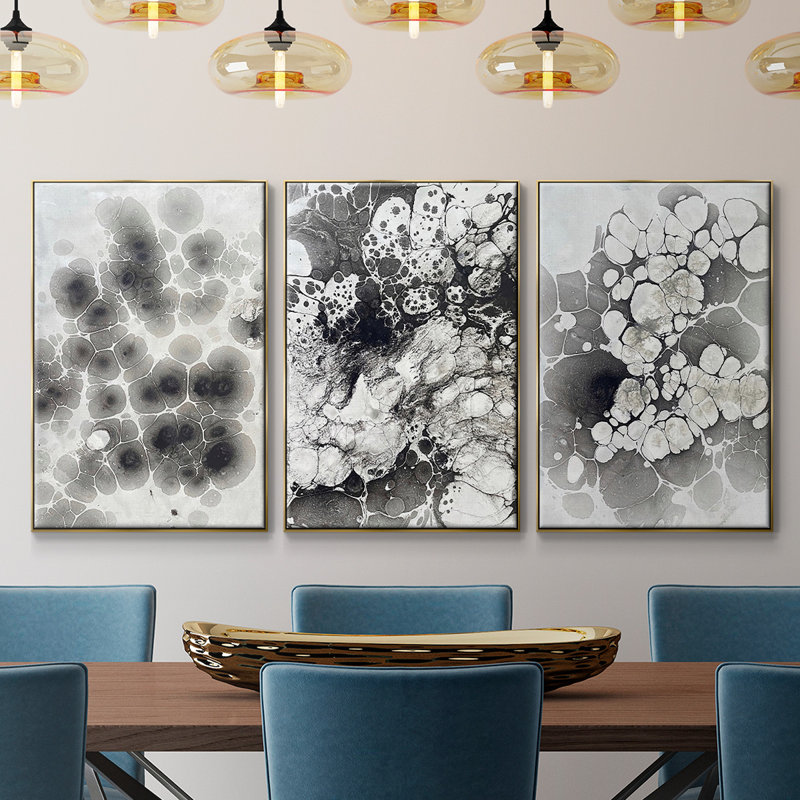 Marble VII, encadré sur toile, 3 pièces, H 24 po x l 48 po x P 2 po, Encadrement doré