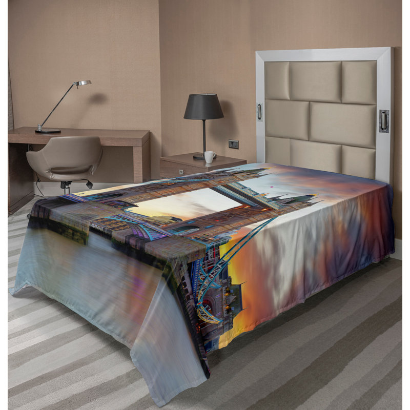 Ambesonne London Top Flat Sheet Historical Tower Bridge Multicolor, Twin XL Flat Sheet