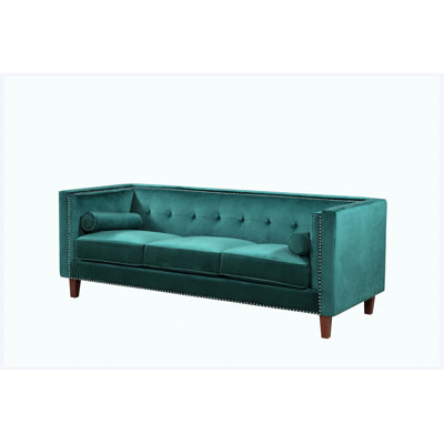 Chesterfield Button Tufted 3-Seater Velvet Sofa with Nailhead Trim