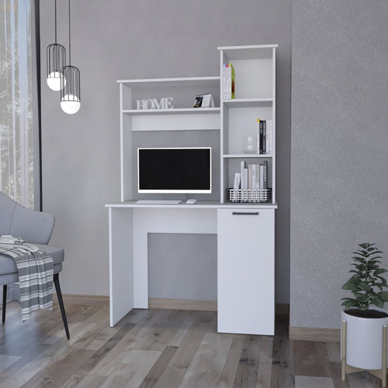 Bureau d'ordinateur à 3 tablettes de rangement, Blanc