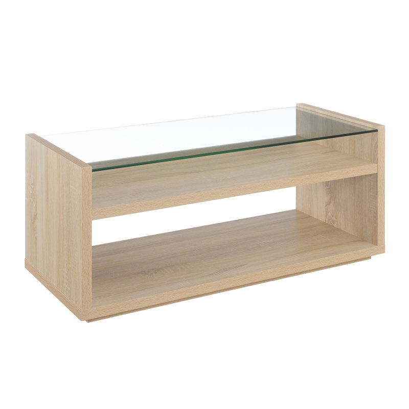 Jaffrey  Glass Coffee Table with Shelves, Natural