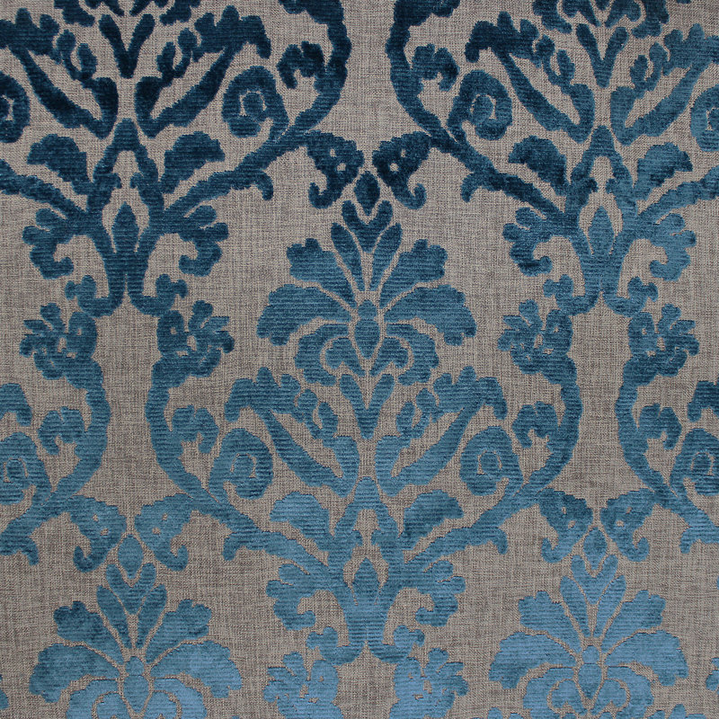 Tissu Klume | Tissu de base en chenille damassé sur aspect lin | Couleur paon, Paon