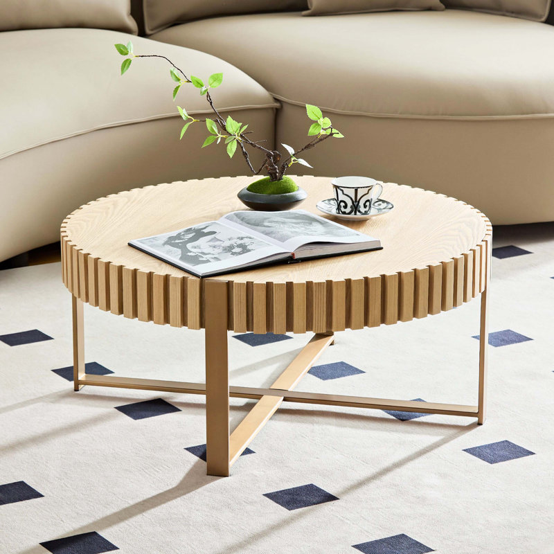 Table basse cylindrique fabriquée à la main, table ronde en bois avec piédestal robuste, Natural Ash
