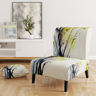 Abstract Orange Flowers - Upholstered Traditional Accent Slipper Chair by Red Barrel Studio