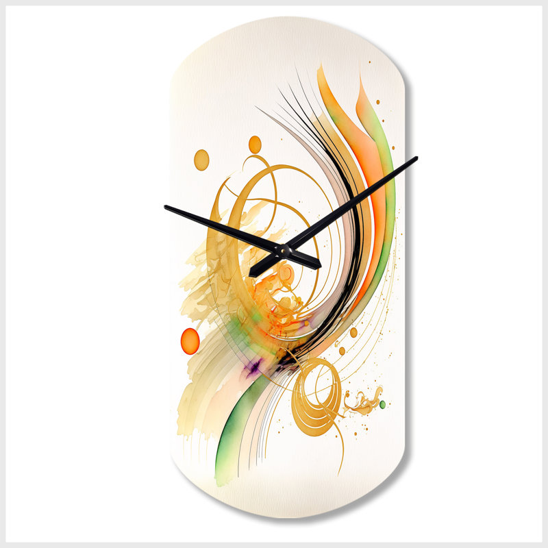 Mouvement en spirale dorée II - horloge murale cylindrique abstraite en spirale, impression d'horloge murale asymétrique jaune