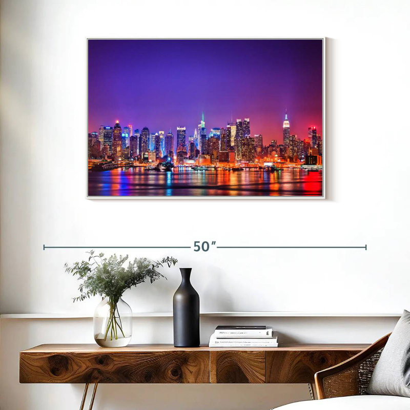 New York, la nuit, Cadre flottant blanc, 37 po x 25 po