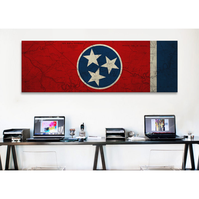 « flags tennessee map », impression sur toile tendue, H 12 po x l 36 po x P 1,5 po