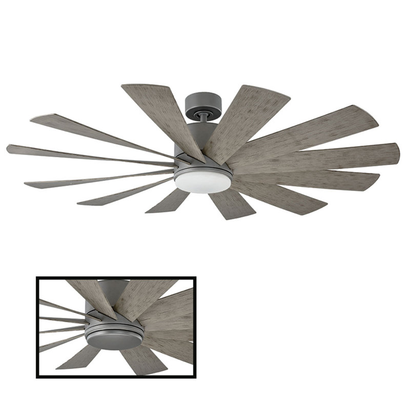 Windflower 12 - Blade LED Windmill Ceiling Fan with Wall Control and Light Kit Included, Graphite with Weathered Gray Blades