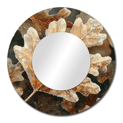 Frosty Oak Leaf I - Leaves Accent Wall Mirror - Printed On Metal