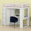 Lit mezzanine polyvalent avec garde-robe de rangement, bureau avec plateau à clavier coulissant et station de charge-1423871711