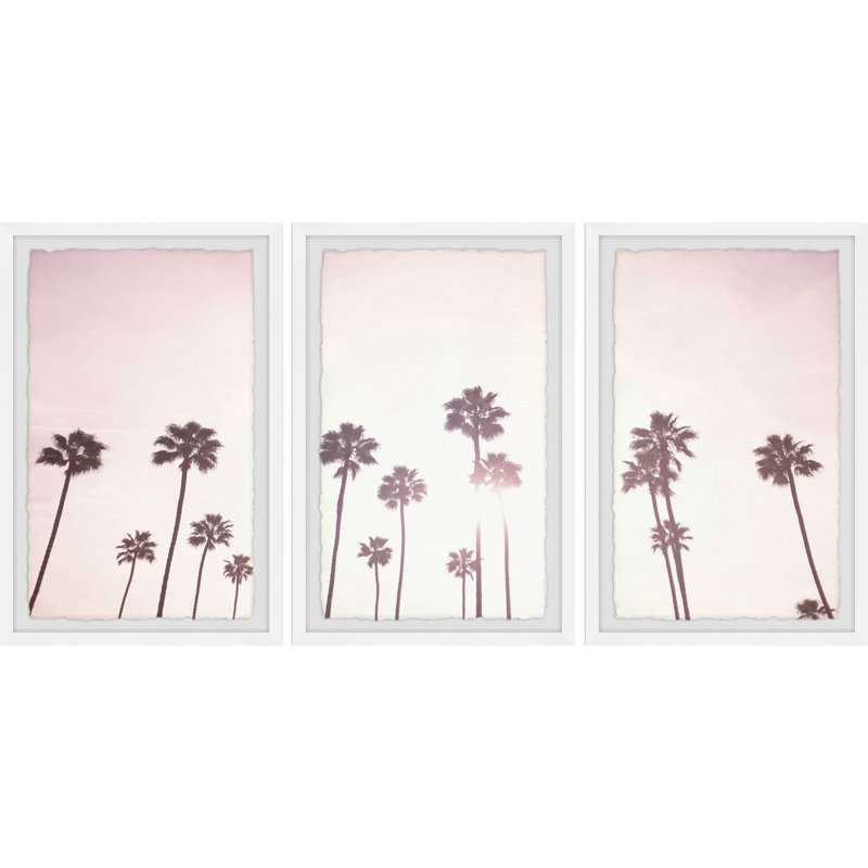 «Pink Sky and Palm Trees» par Marmont Hill - ensemble de 3 photos encadrées, H 30 po x l 20 po x P 1,5 po