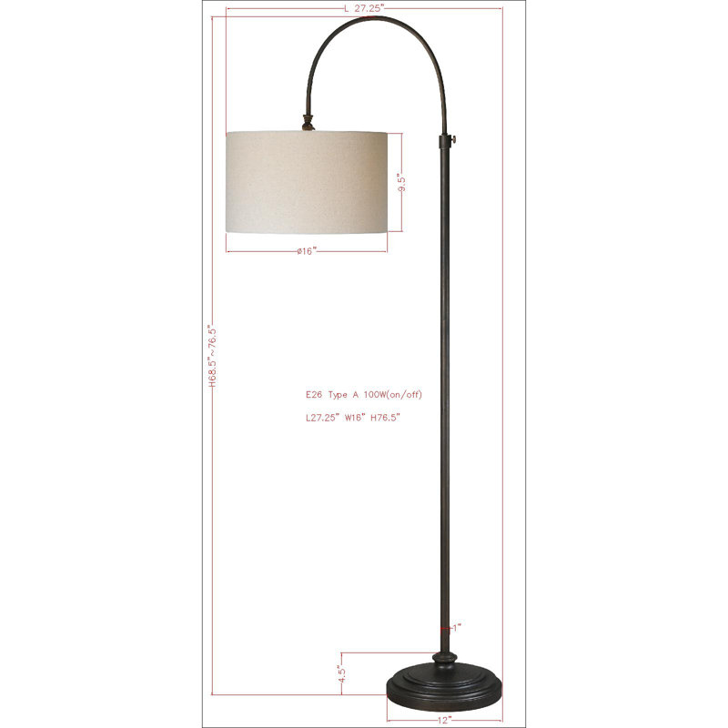 Lampe sur pied ajustable arquée 76,5 po Ariele