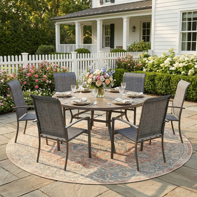 6-Person Round Patio Dining Set With Stackable Textilene Chairs
