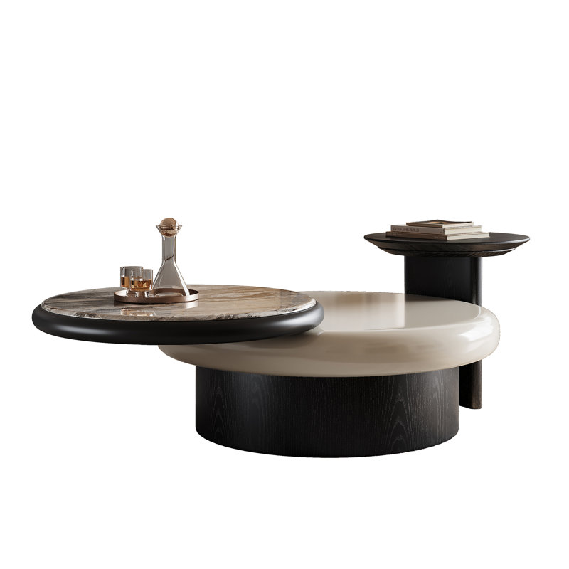 Rotatable Solid Wood Coffee Table With Microcrystalline Stone Countertop
