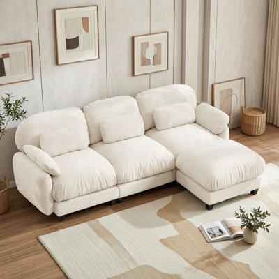 Three Seat Modular Chenille Sectional Sofa with Movable Ottoman