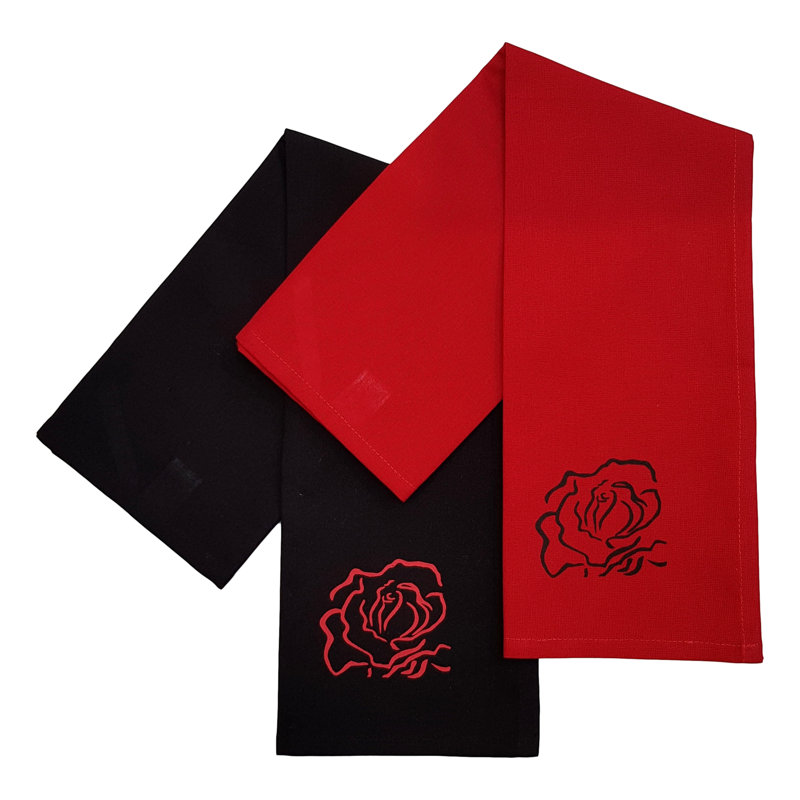Tracy Cotton Tea Towel Kitchen Towel, Red/Black