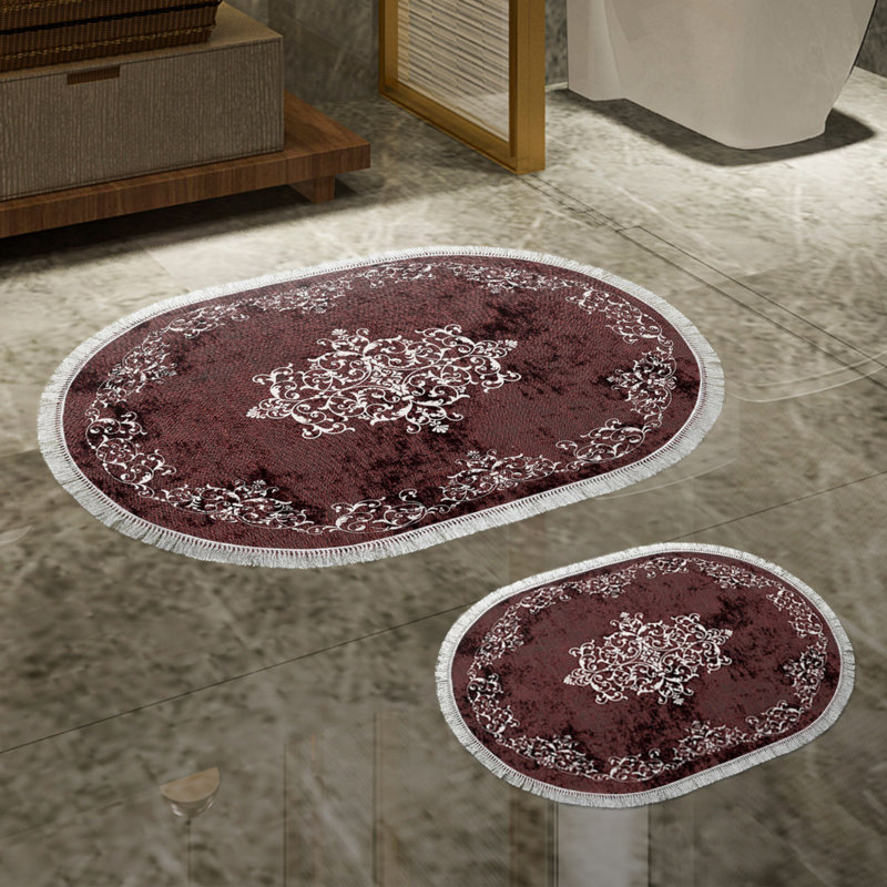 Claret Red Bathmat Set (2 Pieces) | 100% Polyester, Non-Slip Underside, Antibacterial | Bathmat Dimensions: 19.7 x 23.6 inches & 23.6 x 39.4 inches | Easy to Clean, Machine Washable at 86°F | Perfect for Bathrooms & Home Decor