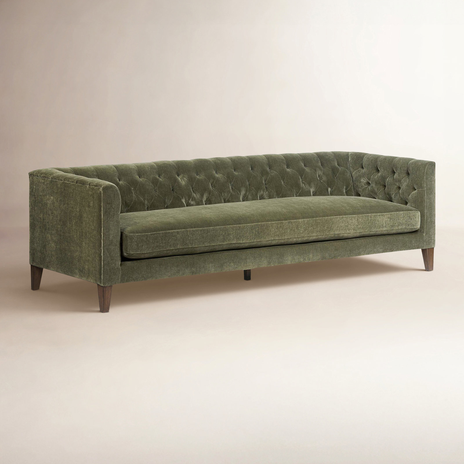 96" Genuine Leather Sofa, Amici Moss Velvet