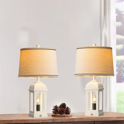 Farmhouse Table Lamp Set For Living Room , USB A+C , Night Light, Adjustable Touch Control, Rustic Bedside Lamp