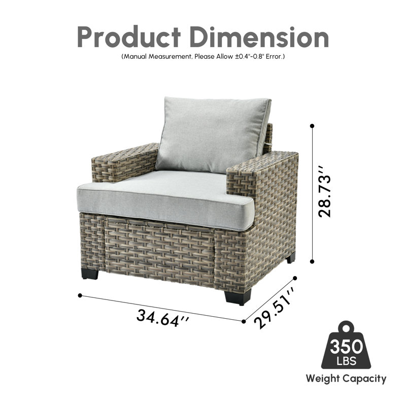 Wahkon 2 - Person Outdoor Wicker Chairs, All Weather Rattan Chairs 2-Seater with Comfy Cushions, Light Gray