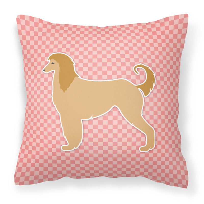 Coussin décoratif intérieur/extérieur carré afghan hound, H 18 po x l 18 po x P 3 po, Rose