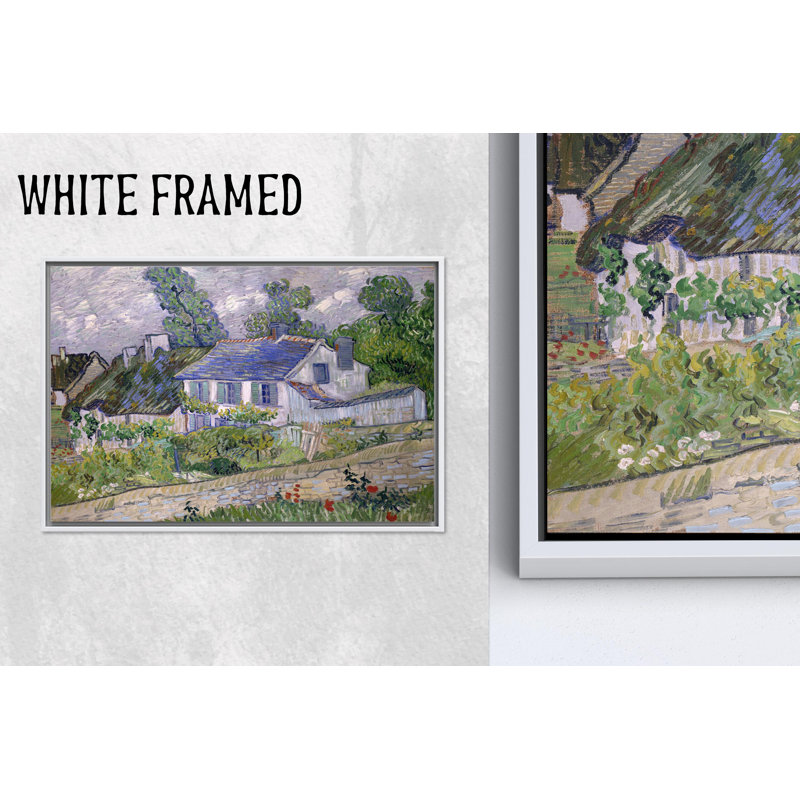 Impression sur toile de paysage impressionniste rétro: Van Gogh Village House, 1P WhiteFramedCanves, 39,4 po H x 63,1 po l